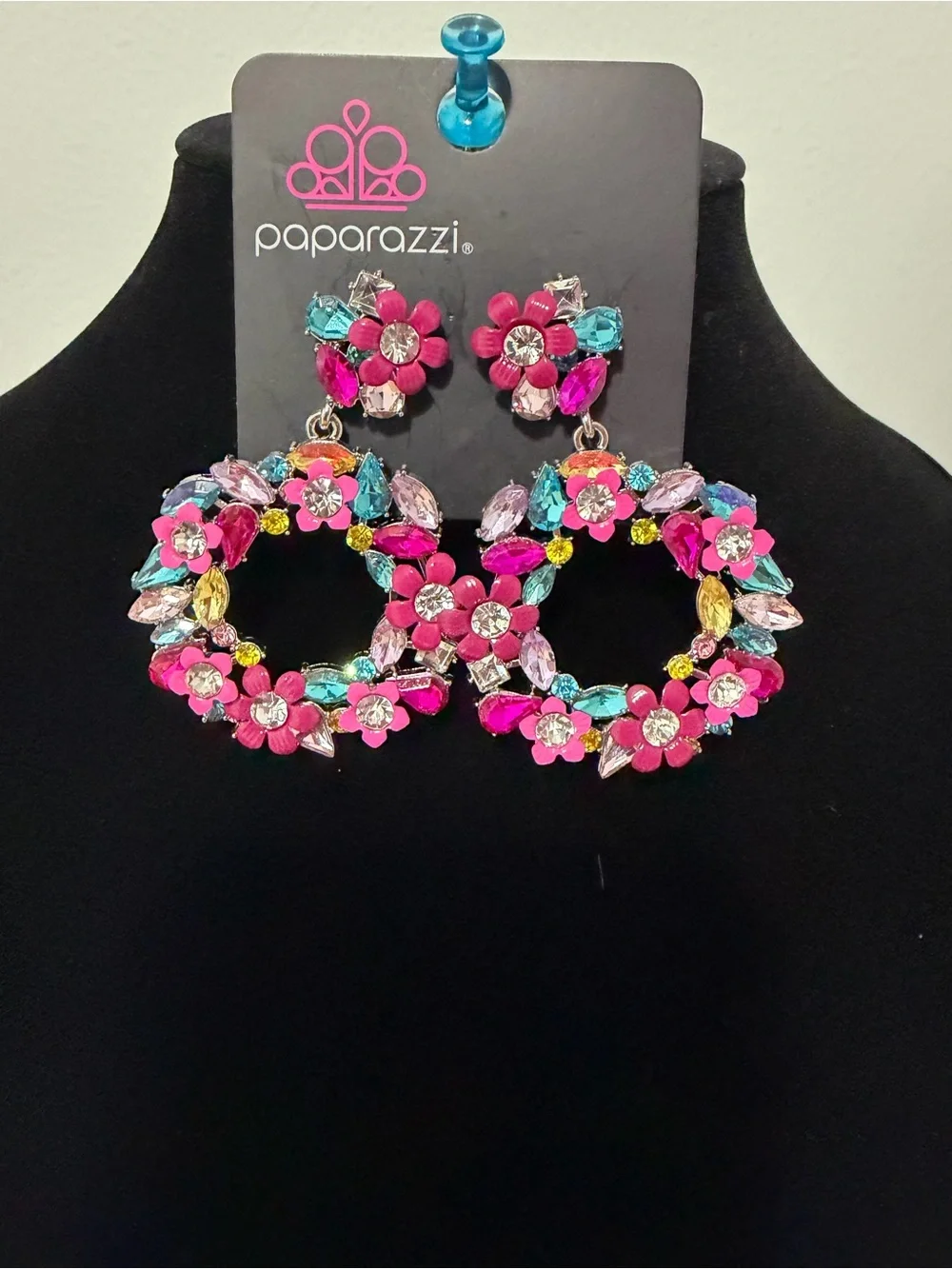 Paparazzi Hot Pink Multicolor Floral Hoop Earrings